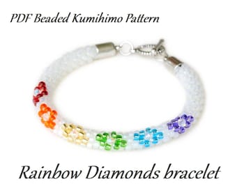 PDF Beaded Kumihimo Pattern - Rainbow Diamonds Kumihimo bracelet