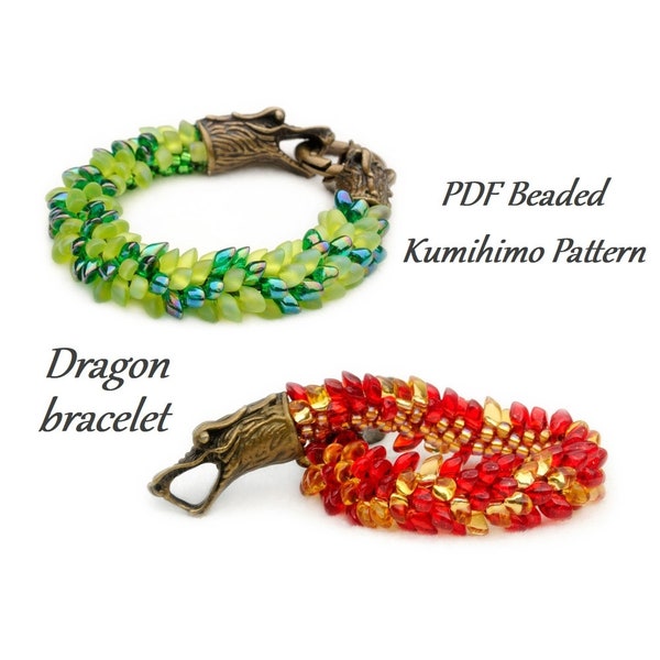 PDF Beaded Kumihimo Pattern - Dragon Kumihimo bracelet