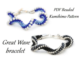 PDF Beaded Kumihimo Pattern - Great Wave Kumihimo bracelet tutorial