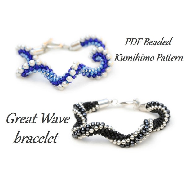 PDF Beaded Kumihimo Pattern - Anleitung für ein Great Wave Kumihimo Armband