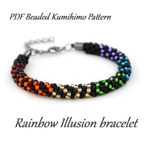 PDF Beaded Kumihimo Muster - Rainbow Illusion Kumihimo Armband Tutorial
