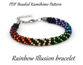 PDF Beaded Kumihimo Pattern - Rainbow Illusion Kumihimo bracelet tutorial