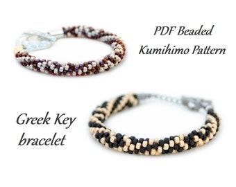 PDF Beaded Kumihimo Pattern - Greek Key Kumihimo bracelet tutorial