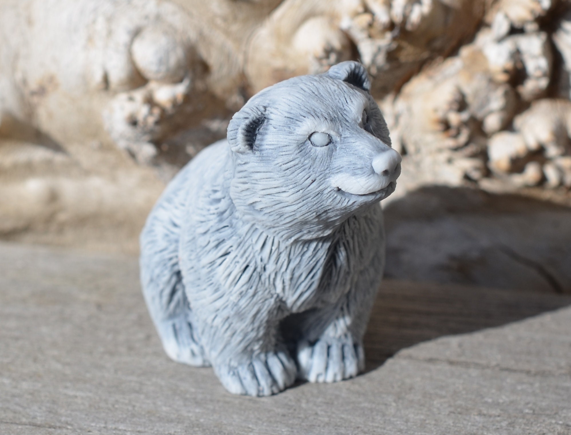 Marble Figure Of Bear. Stone Carved Handmade Talisman. Cute Etsy