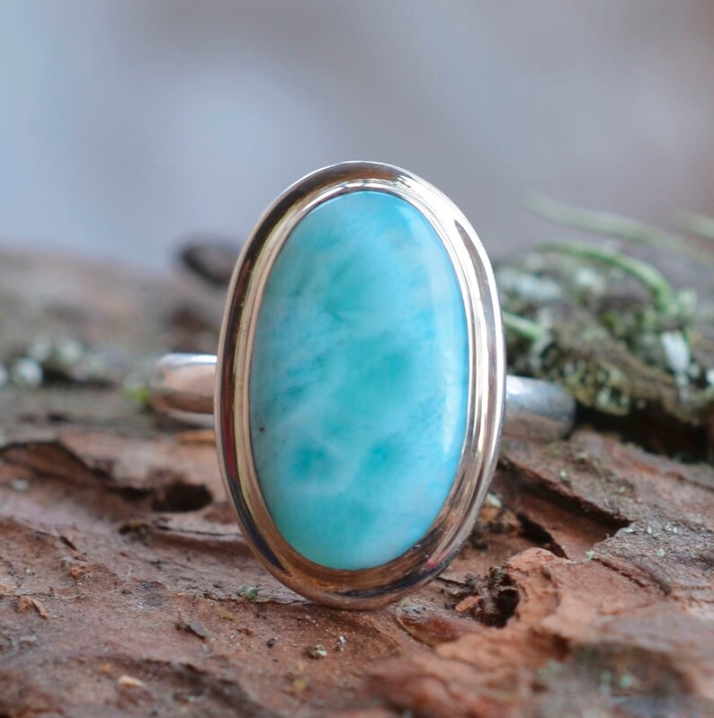 Larimar Statement Ring Rare Light Blue Larimar Gemstone Etsy