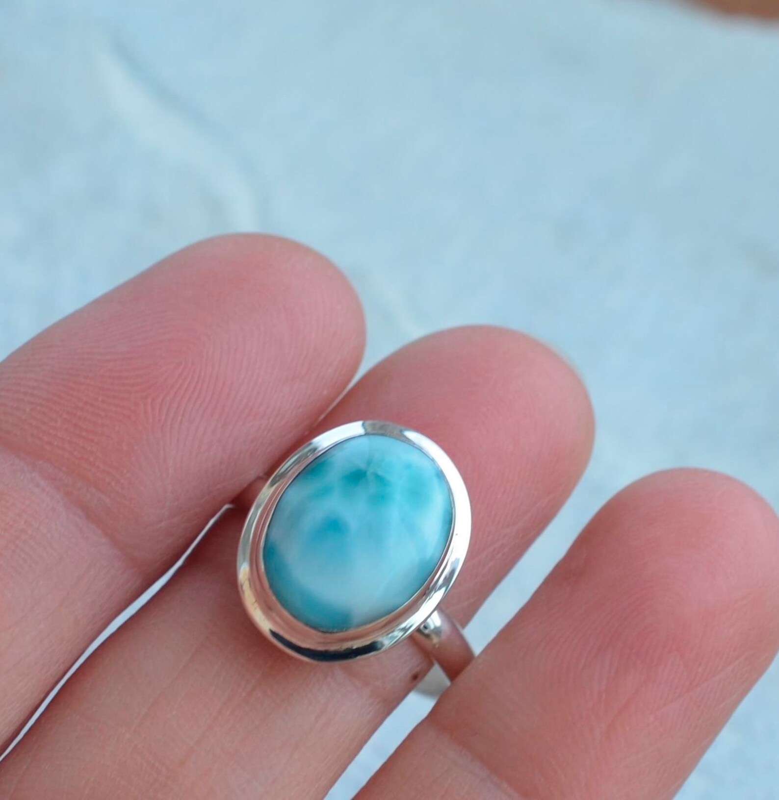 Larimar Statement Ring. Rare Larimar Gemstone Cabochon and Etsy
