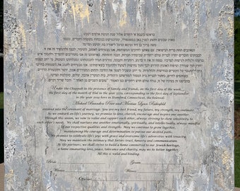 Custom Abstract TWO TONED Ketubah Painting - Acrylic and Texture Detail (cusomized text)