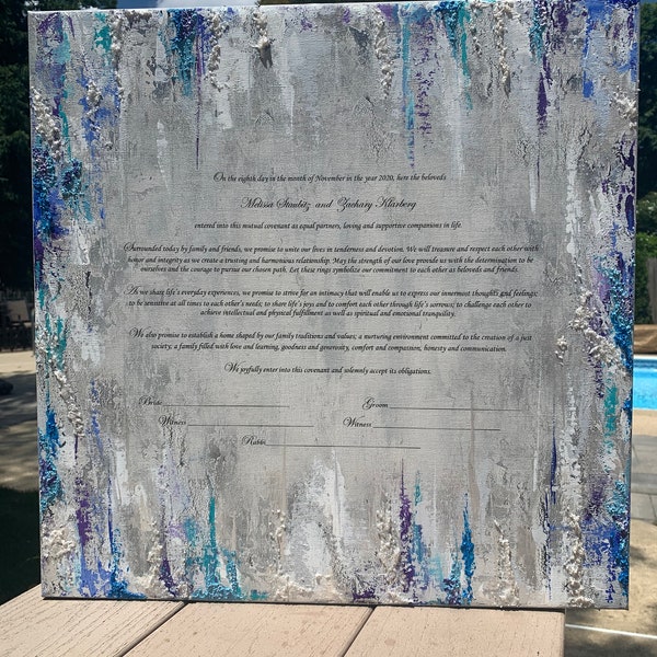 Abstract MULTI COLOR Ketubah Painting - Acrylic and Texture Detail (customized text)