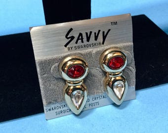 Swarovski Crystal Earrings S.A.L. Vintage Pierced Earrings | Etsy