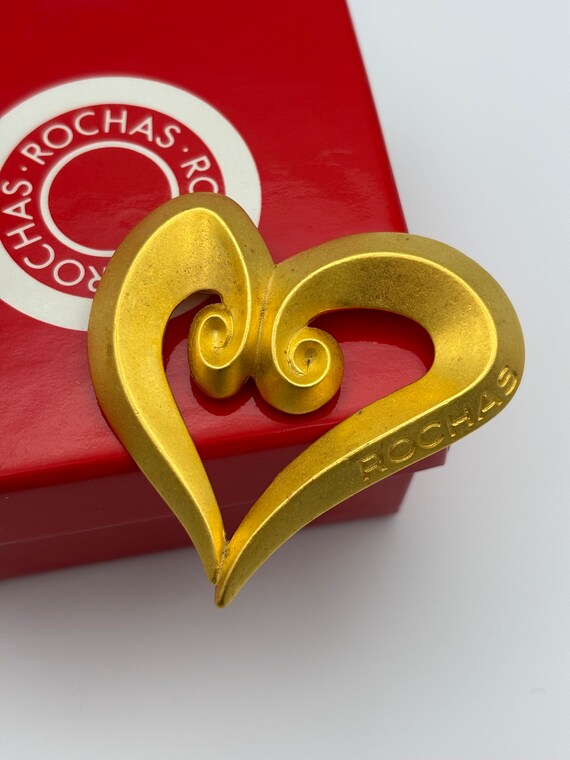 Rochas, 80s vintage matte gold plated heart shape… - image 2