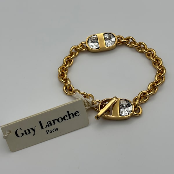 Guy Laroche, 80s new vintage gold plated & clear crystal chain link bracelet