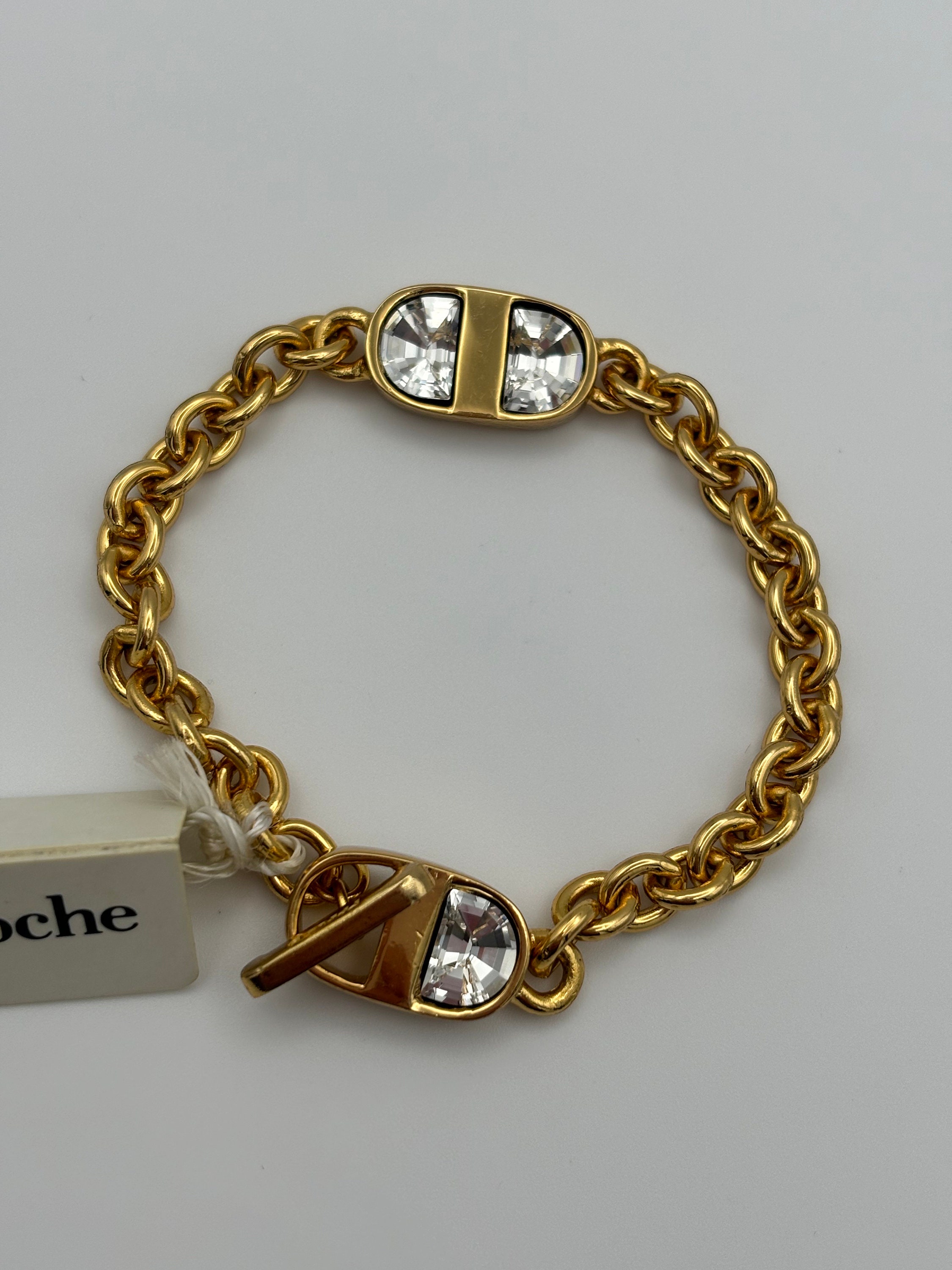 Guy Laroche, 80s New Vintage Gold Plated & Clear Crystal Chain