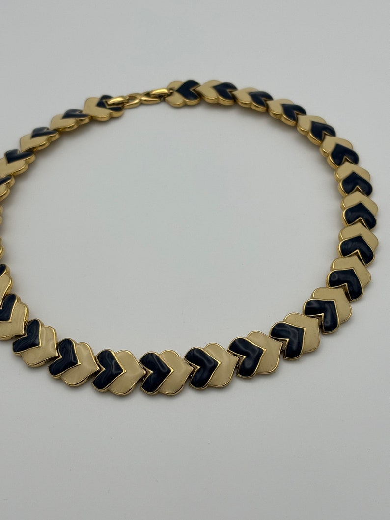 Nina Ricci, 80s vintage blue & white enamel heart link necklace image 1