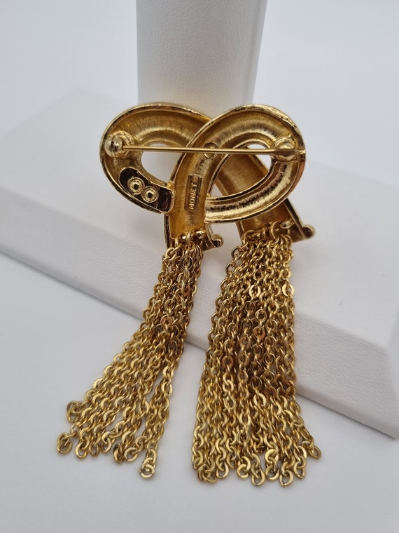 Monet, 60s vintage gold plated dangling chains br… - image 9