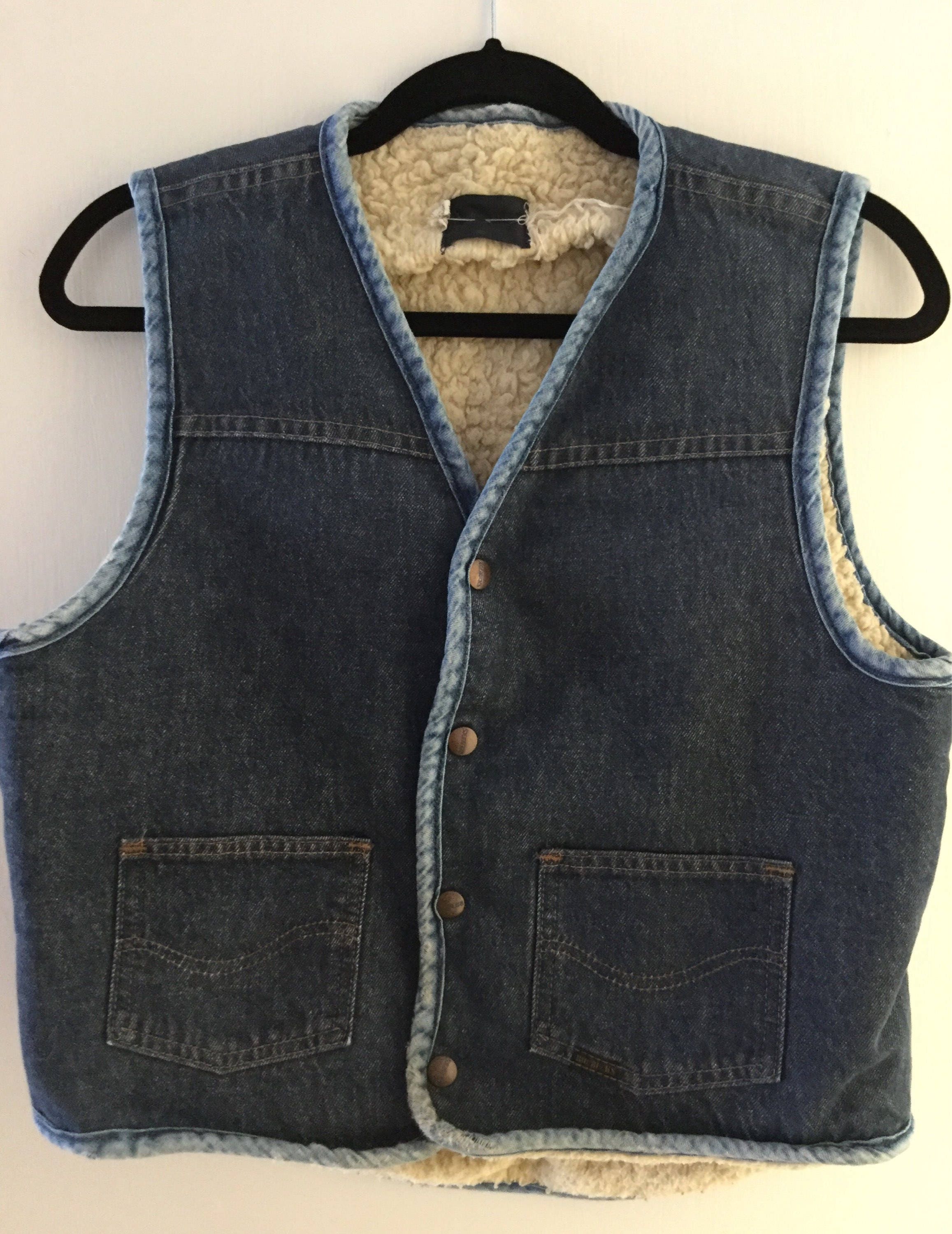 Image of Medium/ - , Roebucks Blue Denim Sherpa Lined Vintage S Vest Gilet Jacket