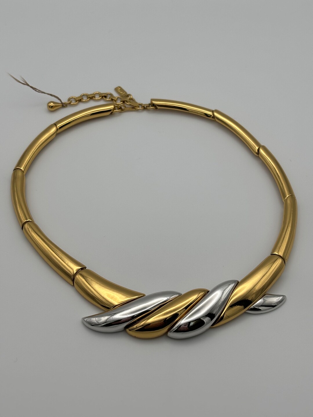 80s Craft Signed Statement Necklace, Gold Plated