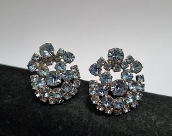 60s vintage blue crystal clip on earrings
