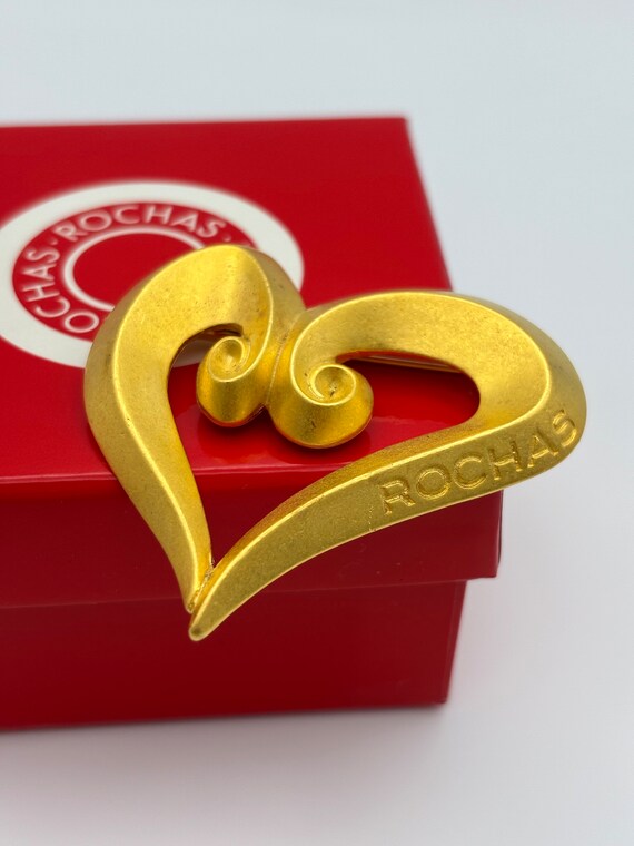 Rochas, 80s vintage matte gold plated heart shape… - image 4
