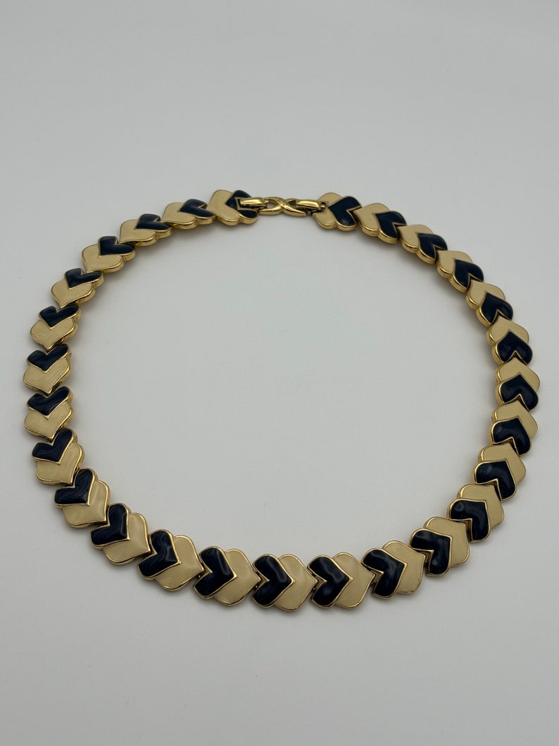 Nina Ricci, 80s vintage blue & white enamel heart link necklace image 2