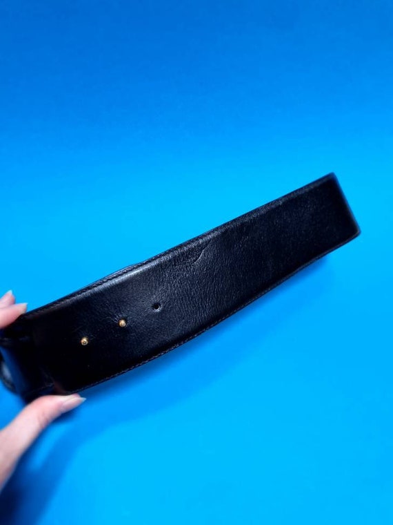 Salvatore Ferragamo Gancini 80s Vintage Black Leather Brass