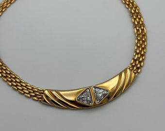 80s new vintage crystal & gold plated watchband chain link necklace, made in Western Germany