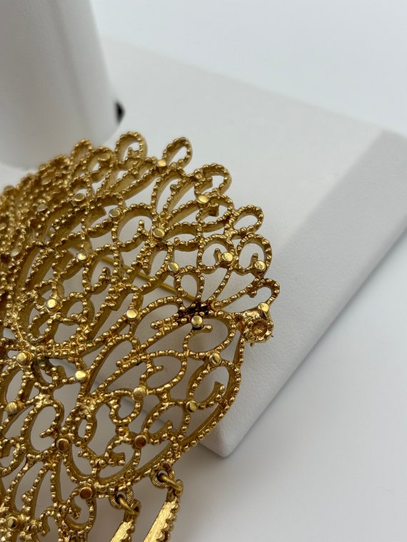 Monet, 60s vintage huge gold plated floral openwo… - image 2