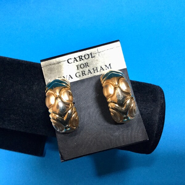 Carol for Eva Graham, 80s new vintage gold plated clip on hoop earrings