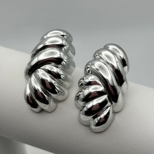 80s vintage shiny silver chunky clip on earrings