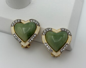 Kenneth Jay Lane, 80s new vintage green heart clip on earrings