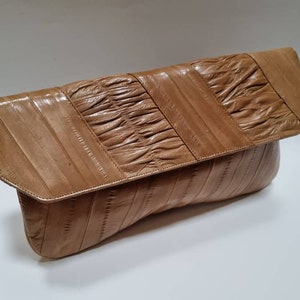 70s vintage camel brown eelskin clutch bag