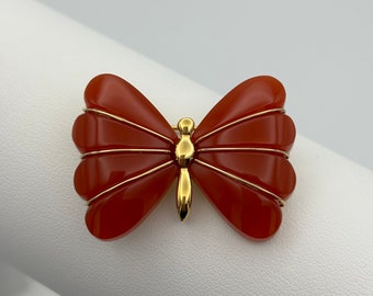 Trifari, 60s vintage orange & gold plated butterfly brooch