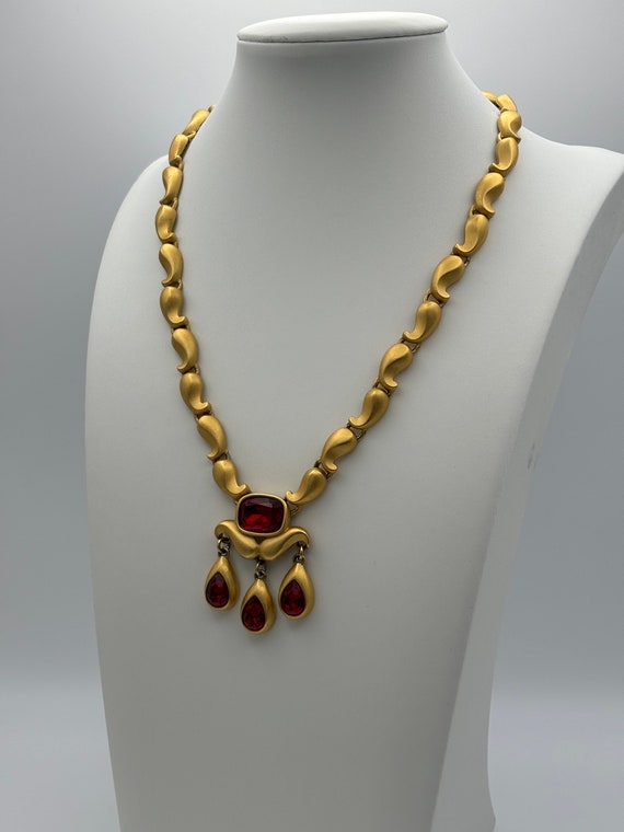 Napier, 80s vintage red crystal & matte gold plat… - image 10