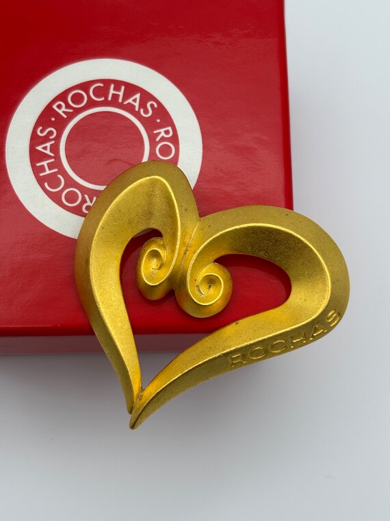 Rochas, 80s vintage matte gold plated heart shape… - image 3