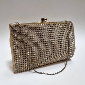 50s vintage crystal embellished metallic silver evening bag, made in England