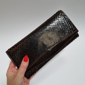 Ubrique España, bolso vintage de piel de serpiente marrón de los años 80