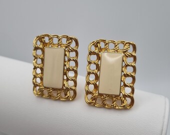 Boucles D'oreilles Vintage Trifari, Pendantes Ajourées, Plaqué Or, Fermoir Clip