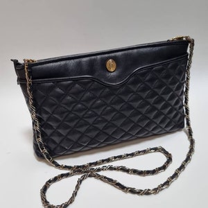 Ganson 80s Vintage Black Quilted Leather Bag 