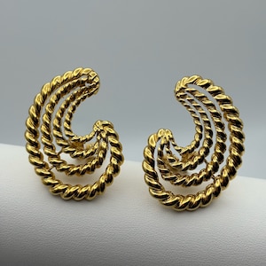 St John, 80s vintage gold plated rope twist clip on earrings