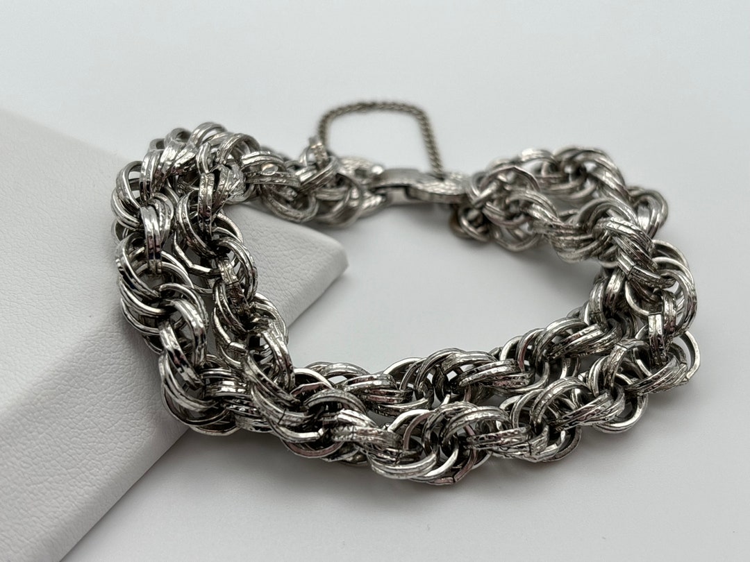 Monet, 60s Vintage Silver Plated Double Chain Link Bracelet - Etsy