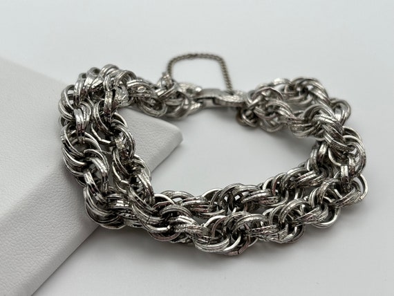 Monet, 60s Vintage Silver Plated Double Chain Link Bracelet