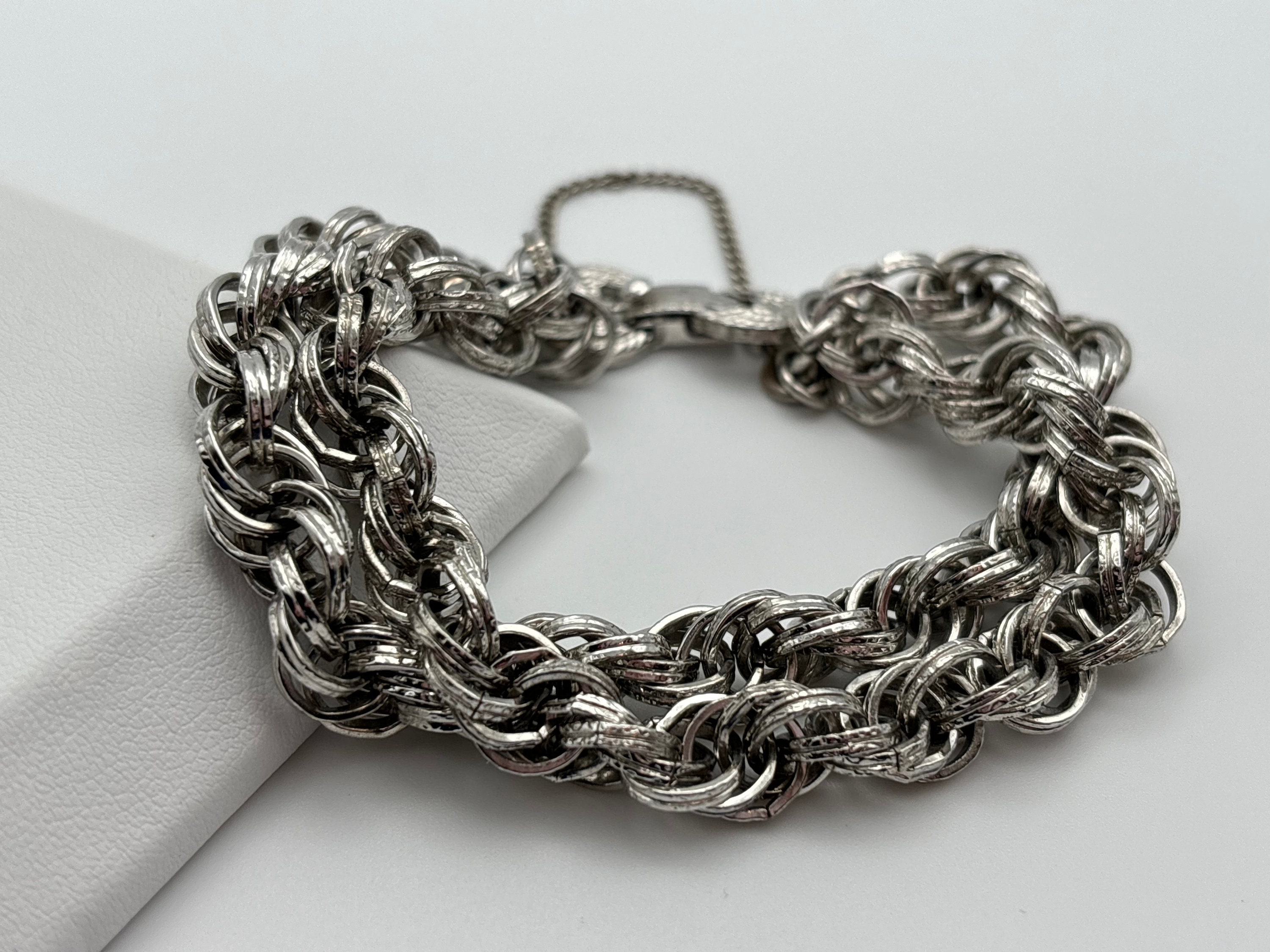 Monet, 60s Vintage Silver Plated Double Chain Link Bracelet