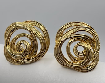 Oréna Paris, 80s vintage gold plated floral clip on earrings