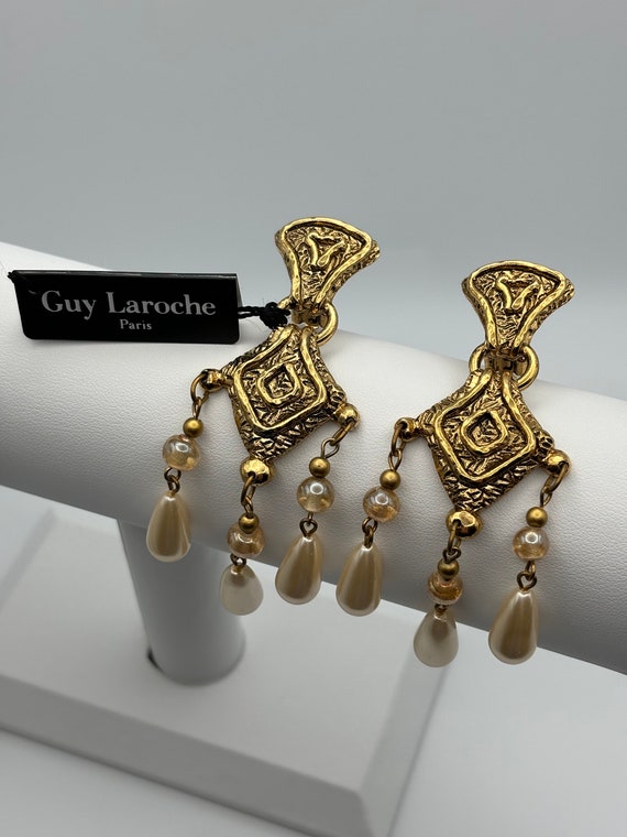 Guy Laroche, 80s new vintage gold plated & faux p… - image 1