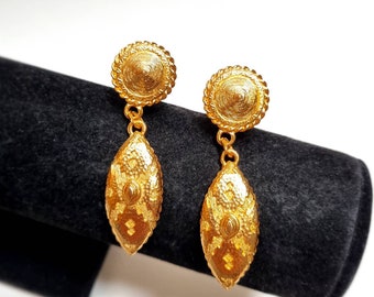 Oréna Paris, 80s vintage gold plated long clip on earrings