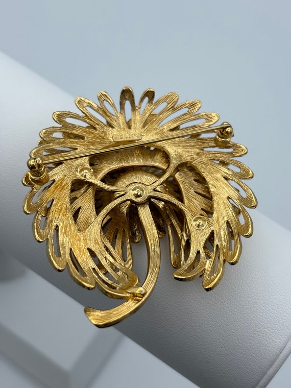 Monet, 60s vintage gold plated floral brooch - image 8