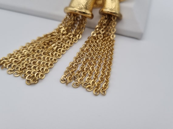 Monet, 60s vintage gold plated dangling chains br… - image 5