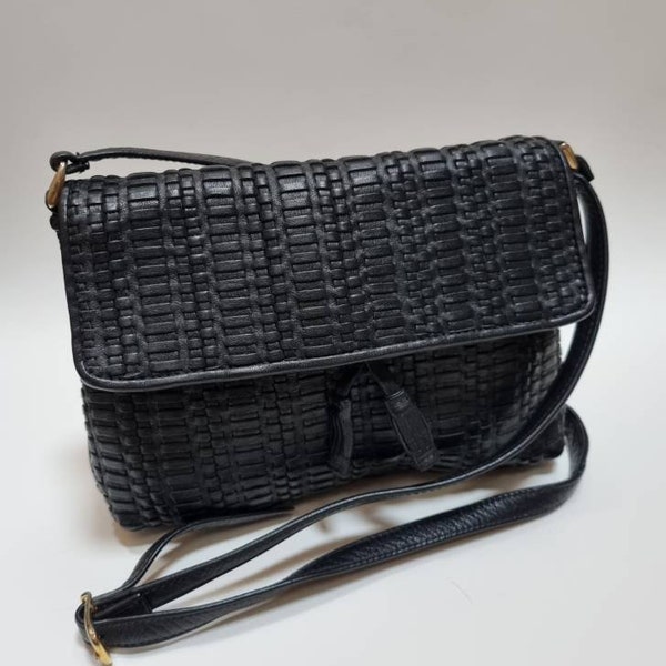 Ganson, 80s vintage black woven leather bag