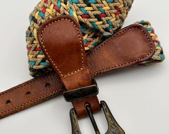 1980s Straw and Leather Belt, Vintage Braided Belt - Etsy display picture 3