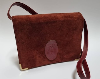Cartier, 80s vintage red suede shoulder or clutch bag