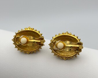 Boucles D'oreilles à Clip Vintage 1980 - Plaqué Or Avec Perles Et Diamants Synthétiques
